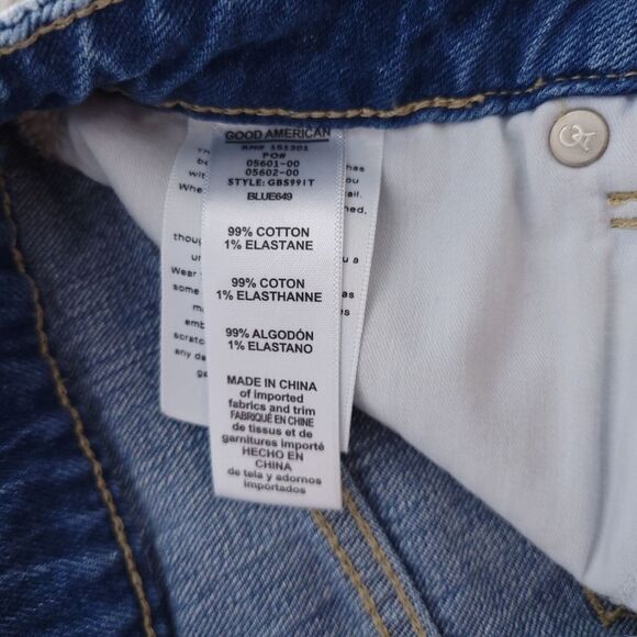 Good American Womens Size 00/24 Blue Distressed Button Fly Shorts - Picture 7 of 9